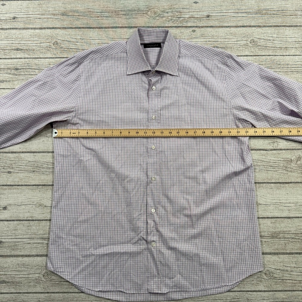 Canali Dress Shirt Men's 42/16.5 Purple White Micro Check French Cuff Italy Made - Picture 4 of 7